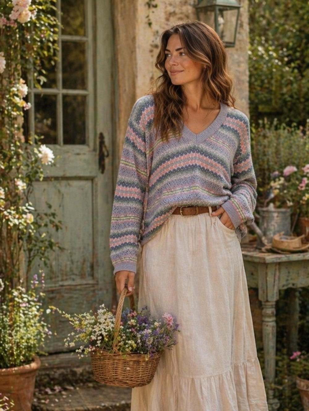 Vintage Cozy Pastel L.A. Sport Stripe Cotton Sweater Made in USA